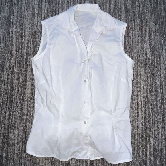 Vintage Unbranded Women’s Button Front Collared Tank Juniors Sz S White Cotton * - Picture 1 of 8